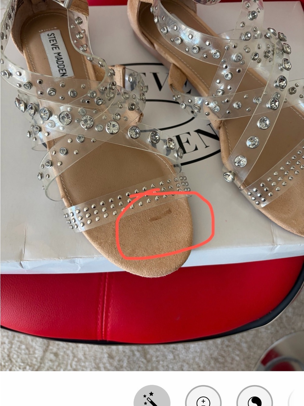 Steve Madden Clear Studded Strappy Gladiator Sandal - Silver Accents - Picture 10 of 10